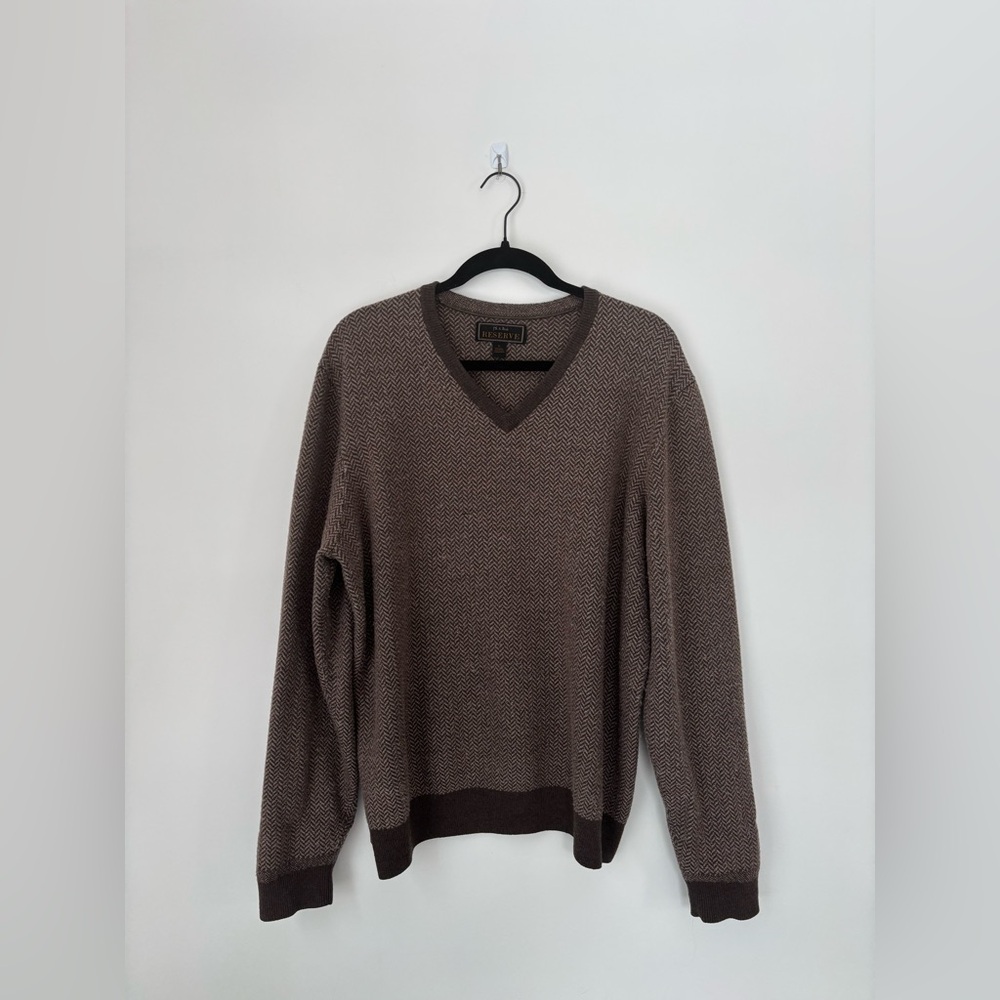 Men's Vintage Brown Wool Blend V-Neck Sweater Size Large